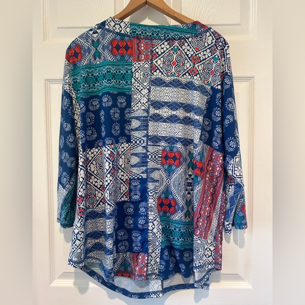 Ruby Rd. Womens 1x Blue Red Patchwork Print Long … - image 5
